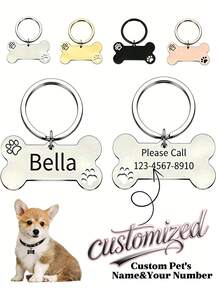 [Double-Sided Customization] 1pc Personalized Pet ID Pendant Tag, Custom Dog Name With Paw Print Pattern Tag, Engraved Custom Cat Tag, Heart Pattern, Dog ID Pendant Pet Collar, Beautiful Pet Accessory - Multicolor - View 4