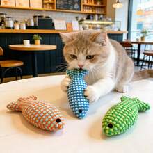 胖乎乎的鱼形猫咪喵喵叫毛绒玩具，猫咪洁牙玩具，互动猫咪陪伴玩具，多色鱼骨猫咪玩具，耐用猫咪玩具，猫咪磨牙互动玩具 - 彩色 - 查看 10