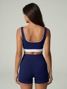 UONNOU 2 Peças Conjunto de Shorts Esportivos Modeladores Femininos, Roupa Esportiva Casual de Fitness para o Verão - Azul Royal - Visão 4
