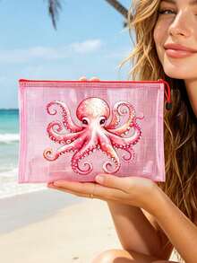 Multi-Functional Cosmetic Storage Bag With Pink Floral Letters A-Z, Large Capacity Travel Pouch, Suitable For Toiletry And Cosmetics,Medicine Storage Bag,Lipstick Bag, Coin Purse, Lightweight Foldable Storage Bag,Cosmetic Bag, Decorated With Floral Patterns And Letter Designs, Perfect For Daily Use And Organizing Makeup - Multicolor - View 5