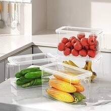 3pcs Refrigerator Storage Boxes With Handles, Prevent Food Expiration And Waste, Suitable For Refrigerator Kitchen Vegetables, Fruits, Grains, Meats, Greens, Beverage Organizer Food Storage Boxes, Durable PRT Material Handles, Easy To Move In Various Refrigerator Compartments, Keep Refrigerator Storage Organized Food Organization Containers - Transparent - View 3