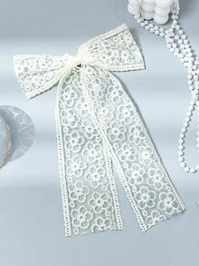 1個蕾絲蝴蝶結髮夾，可愛甜美公主風白色蕾絲蝴蝶結，百搭日常佩戴髮飾，髮夾、髮爪 - 白色 - 查看 3
