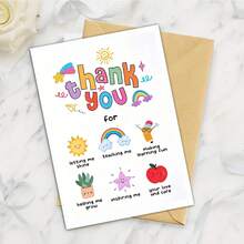 1 Greeting Card With Envelope For Teacher's Day - Preschool Teacher Appreciation Gift, "Thank You For Helping Me Grow" Message, Rainbow, Sun And Education Symbol Design, Perfect Teacher's Day Gift For Teachers And School Staff - View 3