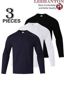 3-Pack Men's Summer Sunscreen Shirt Men's Performance Long Sleeve T-Shirt Men's Long-Sleeved T-Shirts, Breathable And Quick-Drying, Suitable For Fitness And Outdoor Leisure, Fishing, Golf, Outdoor Work - 白色+黑色+藏青 - 查看 1