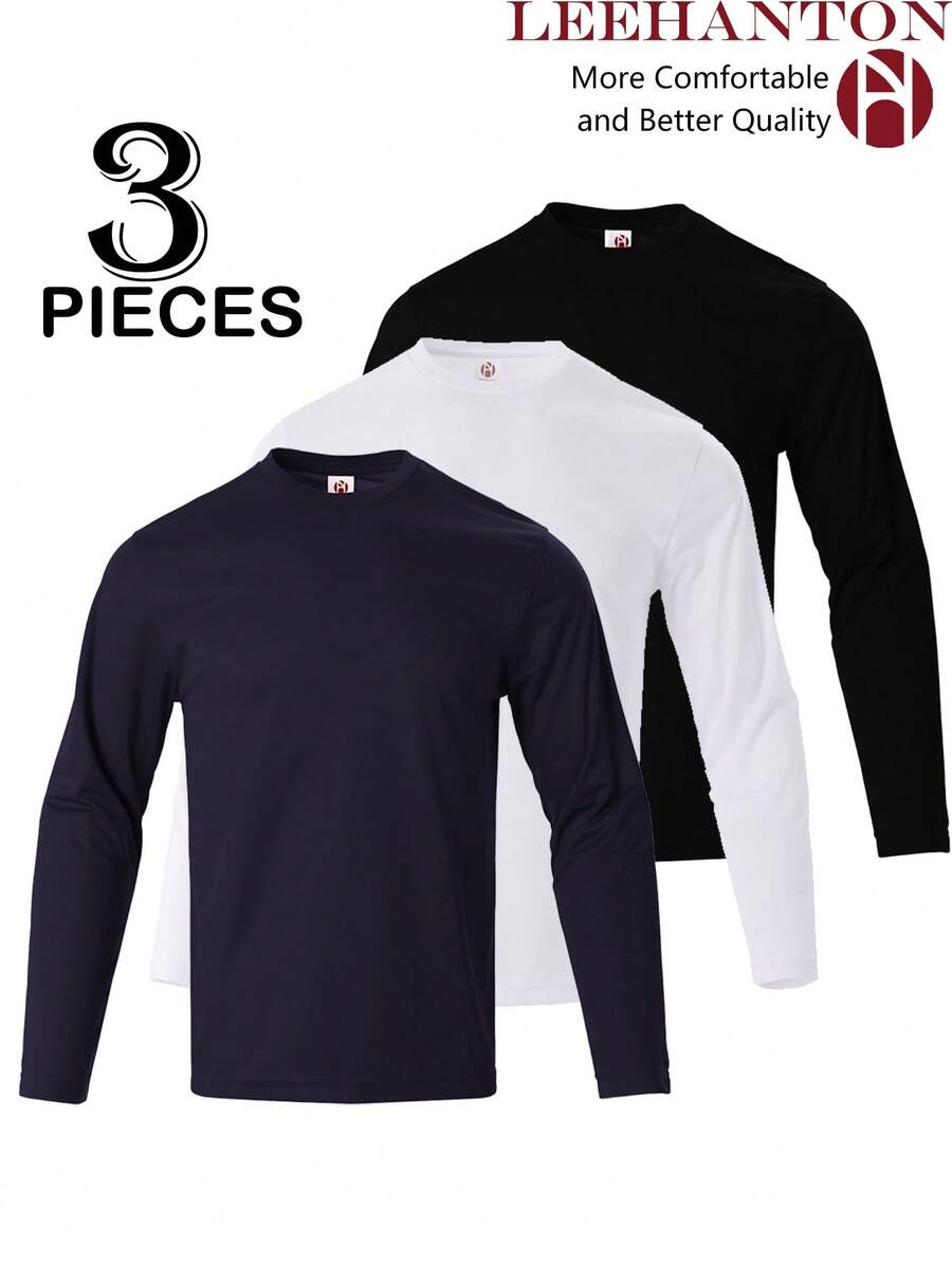 3-Pack Men's Summer Sunscreen Shirt Men's Performance Long Sleeve T-Shirt Men's Long-Sleeved T-Shirts, Breathable And Quick-Drying, Suitable For Fitness And Outdoor Leisure, Fishing, Golf, Outdoor Work - 白色+黑色+藏青 - 查看 1