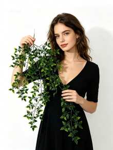 Artificial Hanging Ivy, Artificial Small Potted Plants, Suitable For DIY Floral Wall, Scene Arrangement, Living Room Bedroom Vase Decoration, Wedding Party Home Decor, Desktop Decoration. Deciduous In Autumn And Winter, Home Decor, Desktop Decoration, Rustic Style Decor, UV-Resistant Artificial Flowers For Outdoor Hanging Garden, Porch, Windowsill, Outdoor Decoration. - Green - View 2