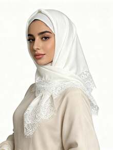 1pc Solid Color Scarf With Lace Trim, Chiffon Headscarf, Women Shawl, Wrap - Multicolor - View 2