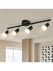 Adjustable Track Lighting Set For Ceiling, 4 Black Track Lights, Compatible With E26/E27 Lamp Holders (Bulbs Not Included) - Black - View 5