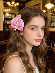 1 peça clipe de cabelo de orquídea Phalaenopsis rosa com detalhe em pérola, barrette de cabelo de orquídea borboleta artificial realista, acessório de cabelo floral elegante e romântico boho para mulheres, grampo lateral de cabelo com pétalas de seda macia, clipe de cabelo antiderrapante com fixação suave para casamento, noiva, dama de honra, férias na praia, férias tropicais, uso diário, chá da tarde, festa no jardim, barrettes de cabelo - Rosa - Ver 4