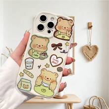 1 chiếc ốp lưng điện thoại hình gấu bánh mì dễ thương, chất liệu TPU, màu trắng kem, chống sốc, chống trượt, bảo vệ toàn thân, tương thích với iPhone, Honor, v.v. - Màu be - Xem 8