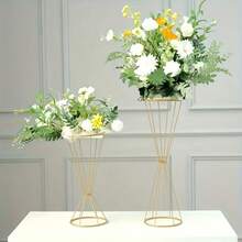 Gold Geometric Iron Flower Stand, Conical High-Legged Flower Stand, Wedding Party Table Centerpiece - Wire Flower Stand - View 8