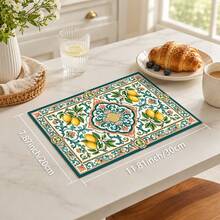 1pc Blue & White Lemon Pattern Diatomaceous Earth Absorbent Mat, Kitchen Countertop Drying Pad, Coffee Machine Mat, Pour Over Coffee Pot Mat, Dish & Cup Drainer Mat, Non-Slip Heat-Resistant Kitchen Mat, Dining Table Mat, Breakfast Mat, Washing Machine Mat, Home Kitchen Dining Table Coffee Shop Bar Decor Mat, Holiday Party Housewarming Gift - Multicolor - View 17