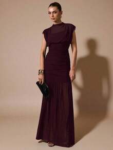 xheSHEIN  Vestido negro envolvente de gasa elegante con pliegues, adecuado para citas románticas, fiestas, eventos formales, vestidos de dama de honor, vestido de verano para mujer, vestido para té, Año Nuevo, Día de San Valentín, vestido mini de cumpleañosxhe - Granada - Ver 5