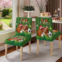 1/4/5/6/7pcs Sports Theme Polyester Fiber Dining Chair Cover, Football Basketball Rugby Trophy Decor, Suitable For Restaurant, Cafe, Holiday Party, Home Decor, Gift - Multicolor - View 4