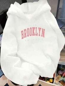 Men's Crew Neck Hoodie With Brooklyn Heart Print, Kangaroo Pocket And Drawstring, Long Sleeve, Loose And Casual, Ideal Gift For Autumn And Winter As Men's Clothing - 軍綠色 - 查看 1