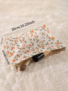 1 pieza Bolsa de cosméticos portátil con estampado floral, bolsa de maquillaje con cremallera impresa por ambos lados, organizador de artículos de tocador multifuncional para viajes - Multicolor - Ver 3