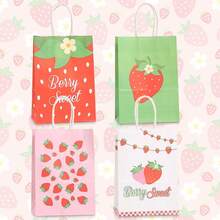 12/28piezas Bolsas de regalo con patrón de fresa, suministros de embalaje de regalo de fresa rosa rojo verde, adecuados para fiestas temáticas, bodas, recuerdos de fiesta de cumpleaños, almacenamiento de artículos de picnic al aire libre, decoración de mesa del hogar, regalos de cumpleaños, recuerdos de fiesta - 260-1-2-3-4 - Ver 2