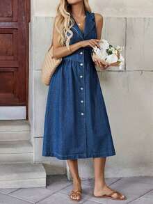 Mature Denim Vestido vaquero estilo casual sin mangas hasta la rodilla, vestido azul para mujer para la Pascua, conjunto de verano, vestido para graduación, vestido de invitada de boda, vestido bohemio para la Pascua, vestido de graduación para mujer, ropa de verano para mujer, vestido informal/formal, vestido bohemio de vacaciones, atuendo de concierto para mujer, ropa de mujer bohemia, atuendo de festival, atuendo de concierto country, atuendo modesto para maestra, mono para mujer, conjunto de primavera para mujer - Azul lavado medio - Ver 6