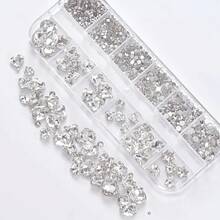 12 Pieces Of 3D Clear Crystal Nail Stickers Mixed With Oval Diamonds, Butterflies, Hearts And Round Rhinestones For Nail Decoration. - 淡紫色 - 查看 9