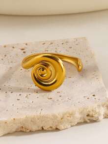 1pc 18K Gold Plated Stainless Steel Spiral Open Ring, Suitable For Women's Beach Vacation Wear - Multicolor - View 5