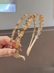1pc Handmade Double-Layer Crystal Headband, Girls Hair Hoop With Rhinestones, Versatile Decorative Hair Accessory For Photo Shooting And Outdoor Wear - Double Layer - View 3