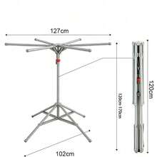 Kleiderständer mit 6 Stangen – 4 Füße, höhenverstellbar von 120 cm bis 170 cm. Zusammenklappbarer, freistehender Kleiderständer, geeignet für Waschküchen, Balkone, Terrassen und Hotelkorridore. Ideal für Zuhause und Hotels. - A - Übersicht 7