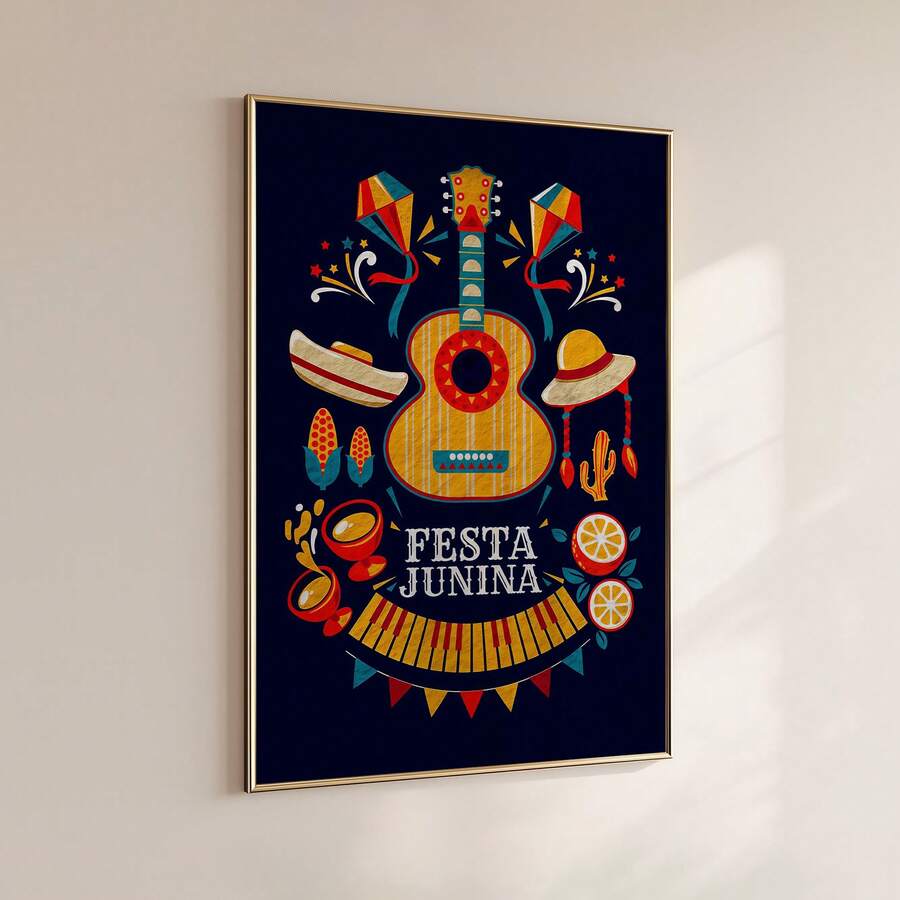 1pc Frameless Brazilian 'June Festival' Forró Music Wall Art Canvas Poster Print, Vibrant Folk Art Decor For Apartment, Bedroom, Dorm, Home Office Classroom, Room Decor Bedroom Prints For Wall, Posters, Vintage Decor & Best Gift Choice - Cartoon - View 1