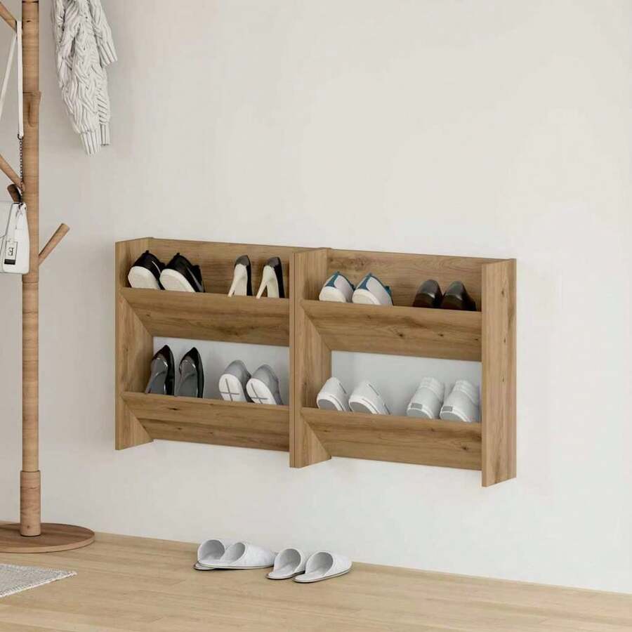 Joinmee Shoe Cabinet, 2 Pcs, Handcrafted Oak, 60 X 18 X 60 Cm - Brown - View 1
