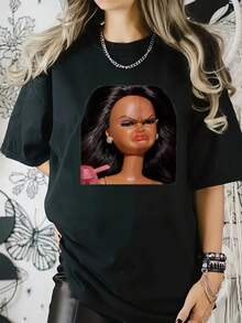 Doll Face Print Digital Print Short Sleeve Unisex Pure Cotton Loose And Comfortable - 綠色 - 查看 6