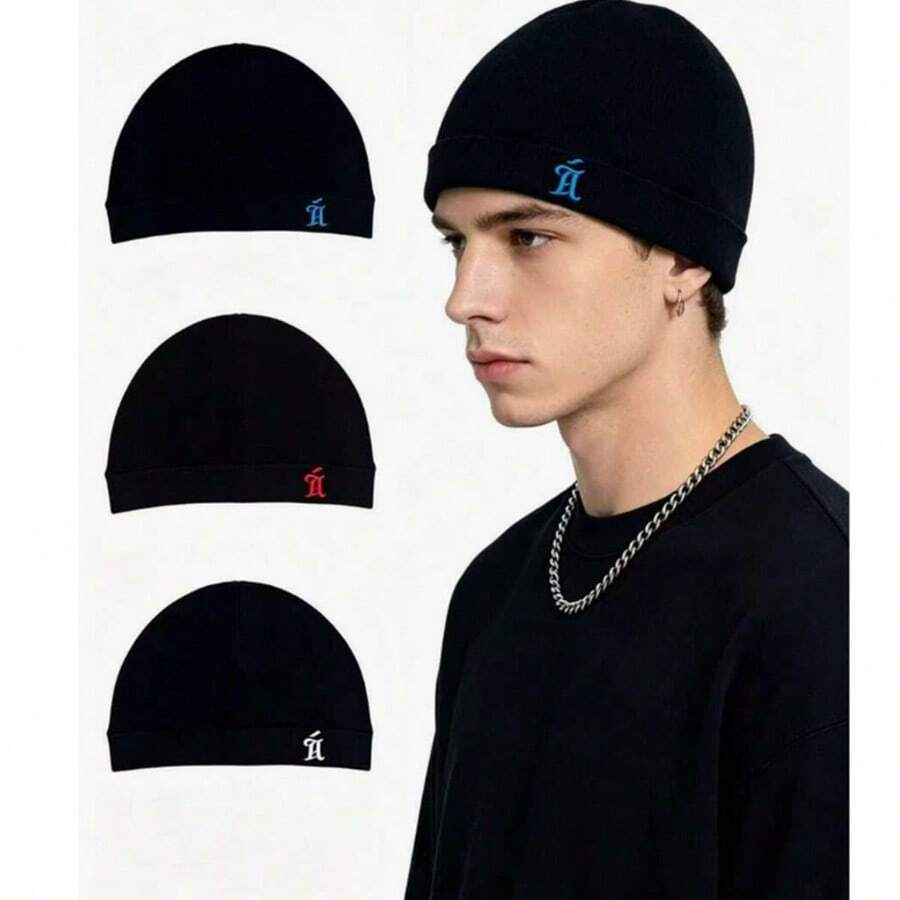 1 Peça Gorro de Malha Unissex de Cor Sólida, Bordado com Caveira, Estilo Casual de Rua, Adequado para Esportes e Lazer ao Ar Livre, Todas as Estações - Multicolorido - Visão 1
