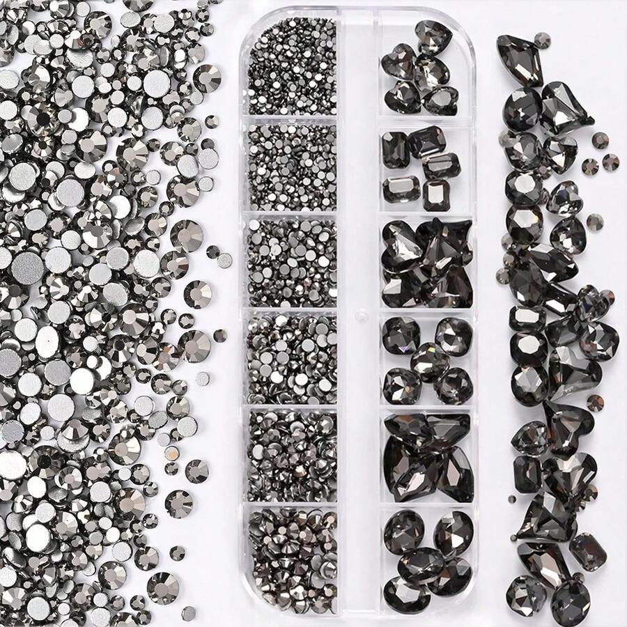 12 Pieces Of 3D Clear Crystal Nail Stickers Mixed With Oval Diamonds, Butterflies, Hearts And Round Rhinestones For Nail Decoration. - 西瓜粉 - 查看 1