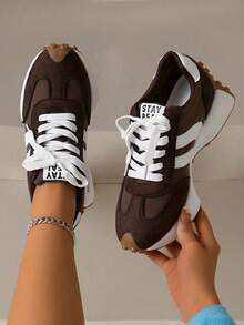 2026 New Women's Thick Sole Sneakers, Lace-Up Casual Shoes, Breathable Platform Shoes For Spring/Summer, Increase Height - màu nâu - Xem 1