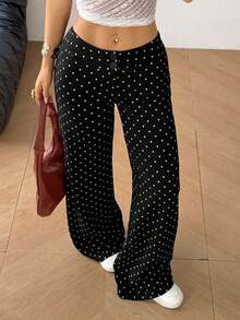 Pantalones de cintura alta sólidos con pierna recta y acampanada - Negro 2 - Ver 7