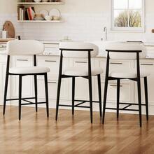 Beige 2 Pack Upholstered Counter Height Bar Stools, Modern Metal Leg Bar Chairs Suitable For Kitchen Island And Dining Room - 2pcs Beige Seat+ Black Metal Leg - View 10