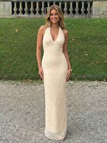 sdfsdFirerie Nuevo vestido maxi de primavera/verano de ajuste ceñido en la cintura, escote en V, y textura romántica.Aspecto elegante para una cita nocturna M3JW - Albaricoque 2 - Ver 4