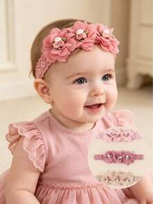 3pcs/6pcs Set Cute European & American Style 3-Flower Chiffon Headbands For Baby Girls, Perfect Gift For Daily Wear - Multicolor - View 1