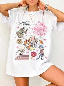Zootopia Coquette Bow Shirt Judy Hopps Nick Wilde Disney Girl Trip Tee Zootropolis PoliceGraphic Cute Pink Aesthetic Gift For Him Her Disney Oversized T-Shirt - White - View 6