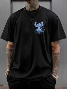 A For Disney Stitch Cartoon Men's T-Shirt - Stylish And Fun Design For Men, Breathable And Lightweight, White, Casual Short-Sleeved T-Shirt, Perfect For Sports, Travel And Parties - An Ideal Gift For Disney Fans, For Disney T-Shirts, Party Wear - 黑色 - 查看 2