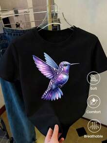 Camiseta de manga corta de moda para primavera y verano de 2026, hecha en México, 180 gramos. Estampado de dibujos animados, modelo de pareja, apta para uso interior o exterior. Cuello redondo, unisex, ideal para oficina y ocio. Paquete de una pieza. - Negro - Ver 1