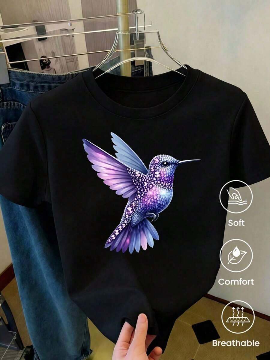 Camiseta de manga corta de moda para primavera y verano de 2026, hecha en México, 180 gramos. Estampado de dibujos animados, modelo de pareja, apta para uso interior o exterior. Cuello redondo, unisex, ideal para oficina y ocio. Paquete de una pieza. - Negro - Ver 1