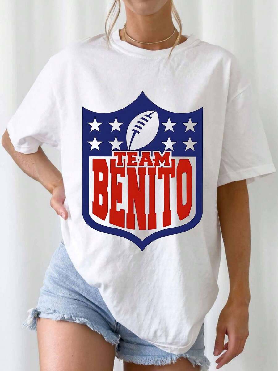 Team Benito Football Logo Bad BunnyS Fan Print Graphic Tee - White - View 1
