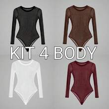 Basic Tulle Bodysuit With Long Sleeves - Fall/Winter 2025 Fashion - Black + Brown + Wine + White - View 1
