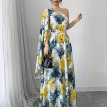 Vestido sin mangas con estampado de mármol de flores y bajo asimétrico irregular, vestido elegante de vacaciones para mujer, primavera/verano - Multicolor - Ver 4