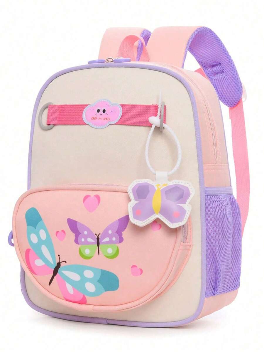 1pc Lightweight Colorblock Butterfly Print Cute Backpack Casual Student Backpack - Multicolor - View 1