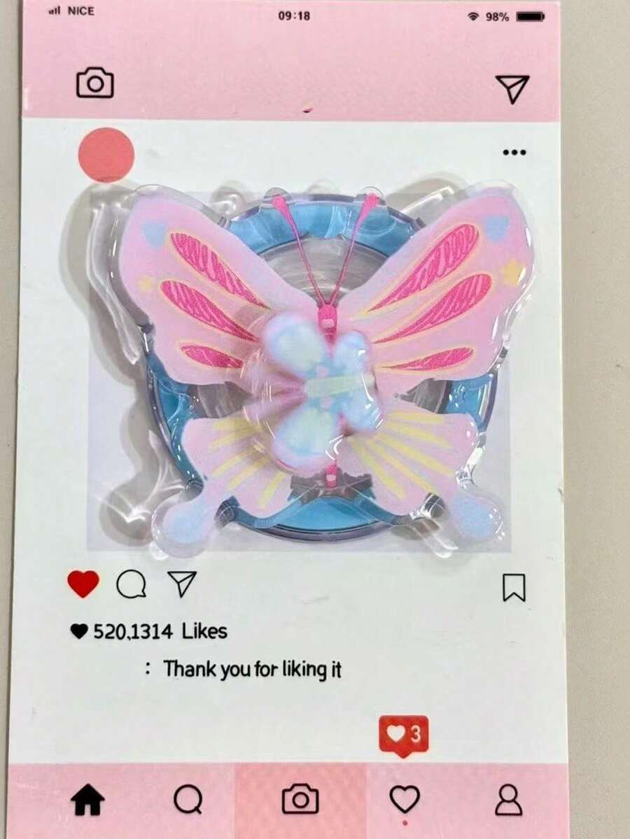 1pc Fresh Style Pink Butterfly Rotating Magnetic Phone Stand, Telescopic Portable Phone Desk Stand, Suitable As Holiday Gift For Sisters, Girlfriends And Classmates (Use With Magnetic Plate For Stronger Grip And Less Likely To Fall Off) - Light Blue Butterfly - View 1