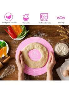Round Silicone Baking Mat. Non-Stick Kneading Pad. Non-Slip Pastry Work Surface Mat, Bread/Cake Tray. Non-Stick, Easy To Clean, Non-Stick, Marked, Reusable Kitchen Tool. Baking Essential, Suitable For Making Cakes, Cookies, Macarons, Bread And Various Pastries, Suitable For Holidays, Gatherings, Outdoor Camping. Gift For Family, Mother, Friends - Pink - View 6