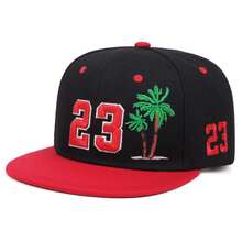 1pc Number "23" & Palm Tree Embroidered Two-Tone Snapback Cap, Flat Brim Basketball Style Baseball Hat - A - View 6