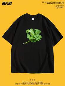 Round Neck T-Shirt With Fun And Creative Design, Pure Cotton, Fashionable Short Sleeve For Summer, Casual Style For Daily Outings - 黑色 - 查看 1