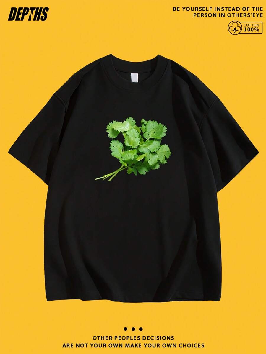 Round Neck T-Shirt With Fun And Creative Design, Pure Cotton, Fashionable Short Sleeve For Summer, Casual Style For Daily Outings - 黑色 - 查看 1