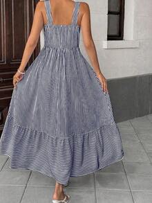 Women's Striped V-Neck Wrap Dress - White - View 2